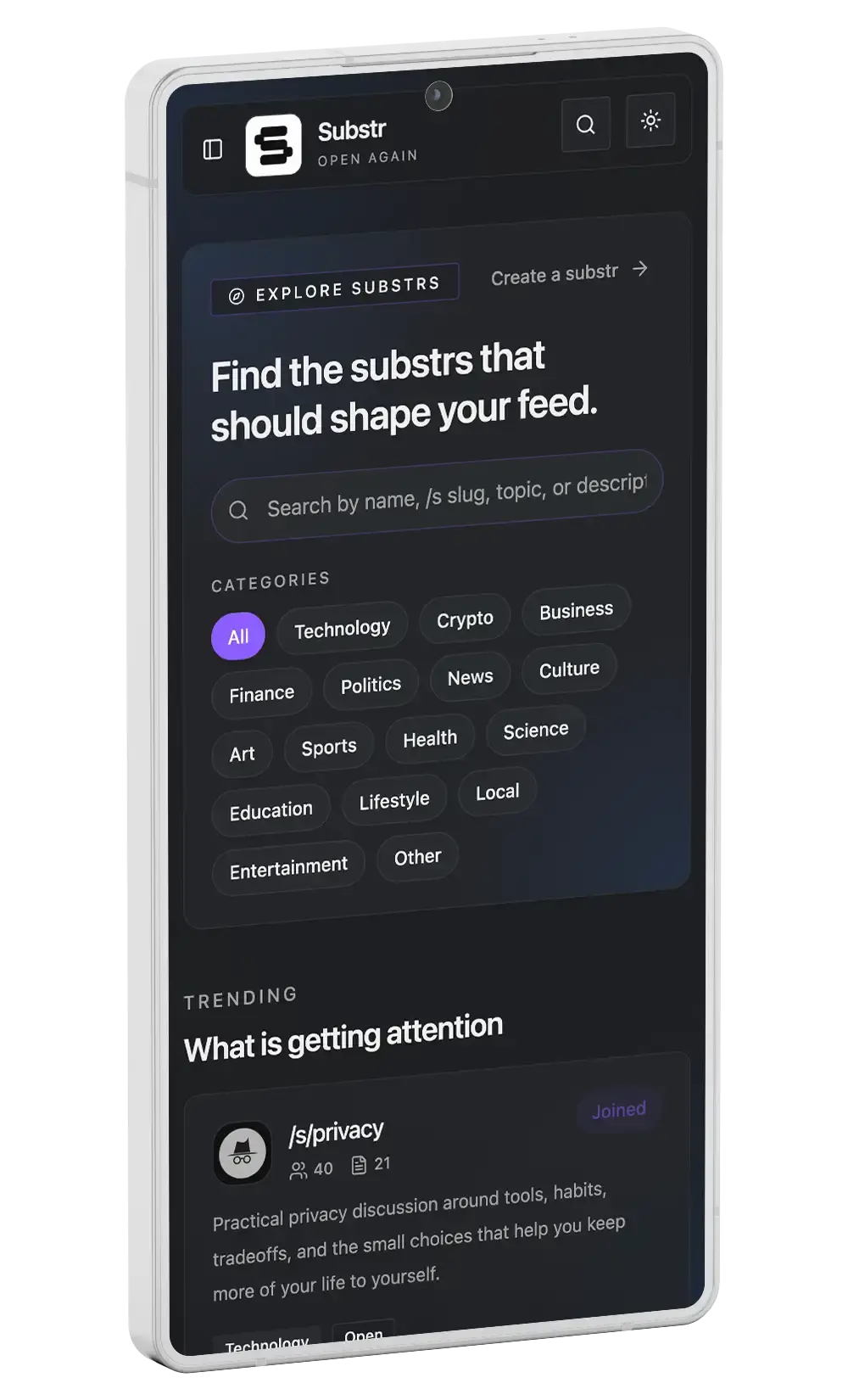 Substr about explore and discover mockup