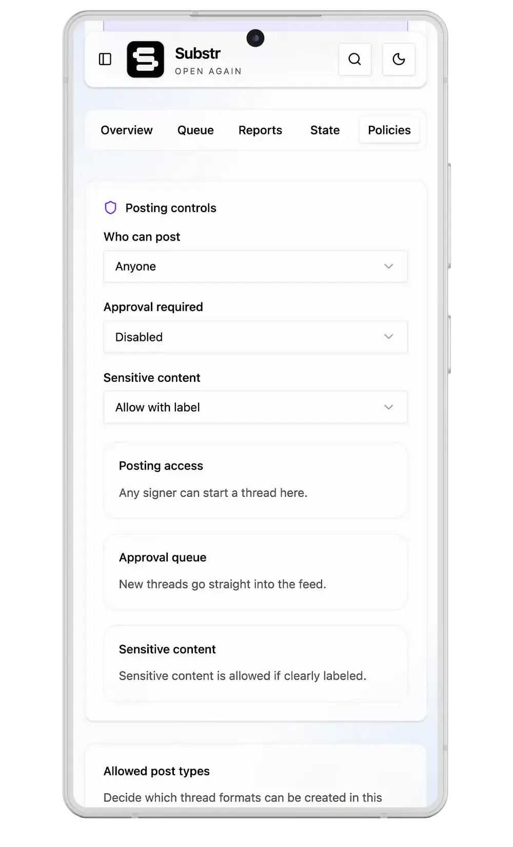 Substr about community controls mockup